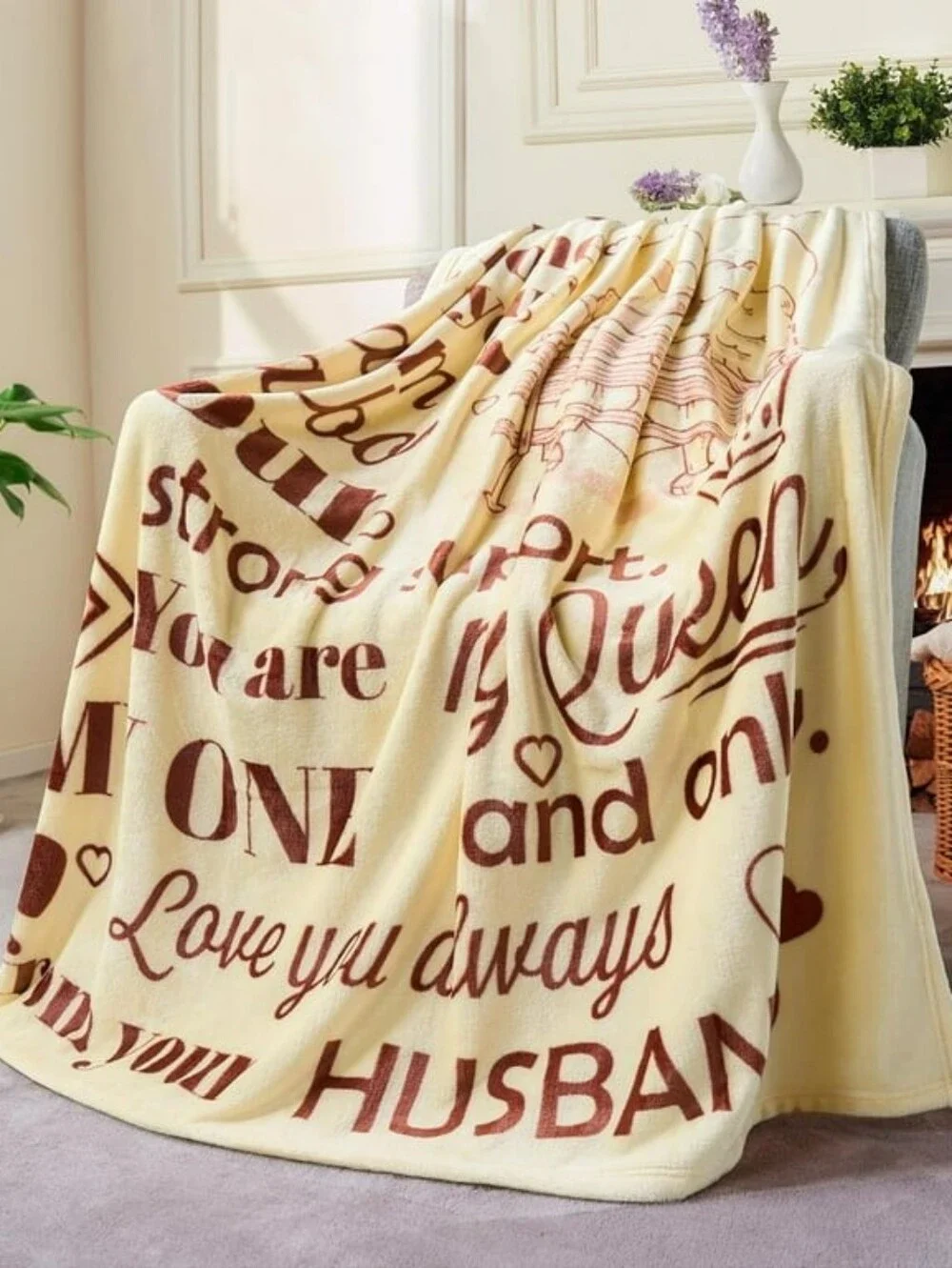 To My Wife Cozy Message Throw Blanket - Cream & Brown